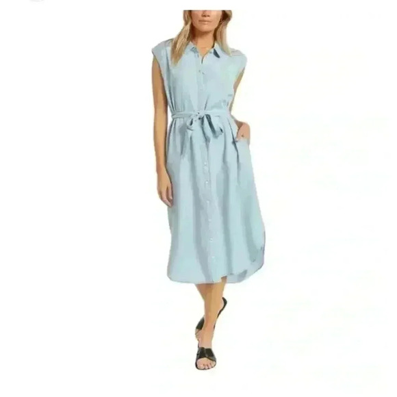 Thread & Supply High-Low Midi Button Down Dress with Pocket Dark Teal Size S NEW - Picture 1 of 9